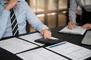 finance team working meeting for estimate capital for prepare plan and budget for financial...