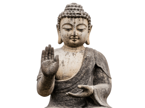 Buddha statue with serene expression in a classic meditative pose