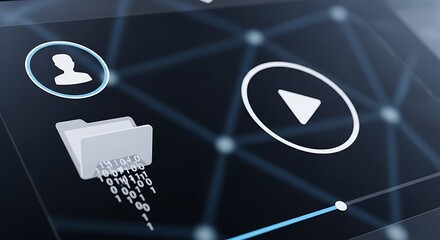 Transferring Data Online with Play Button and Profile Icon in Digital Interface