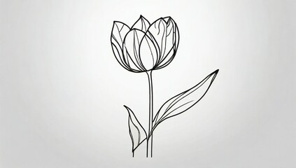 Elegant hand drawn outline of a single tulip flower with stem and leaves