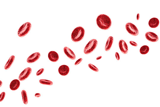 Multiple red blood cells moving through the air