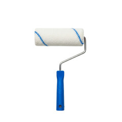 Obraz premium A blue handled paint roller with a white roller isolated on transparent background