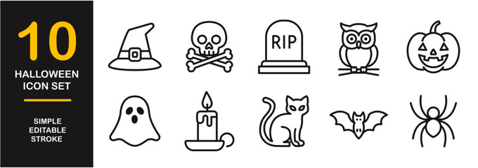 Halloween icon set with spooky symbols for holiday decoration and celebration
