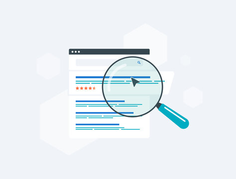 Snippets with SEO ranking, search results and star ratings highlighting website visibility, digital strategy and online performance for business promotion. Review snippets vector illustration