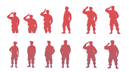 vector set of a military man salute silhouette on white background