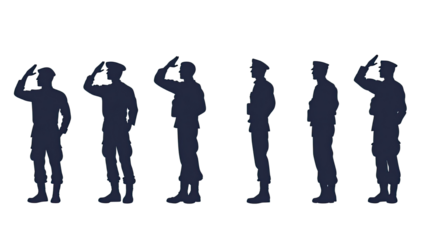 vector set of a military man salute silhouette on white background