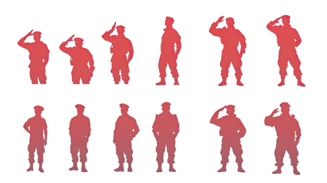 vector set of a military man salute silhouette on white background