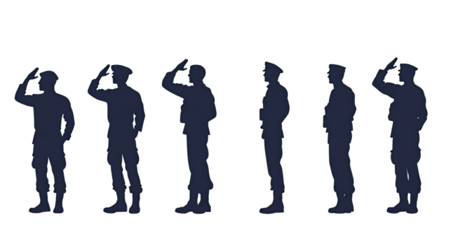 vector set of a military man salute silhouette on white background