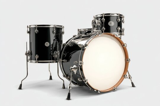 Kick Drum. Front View of Bass Drum in Black Isolated Background