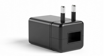 Modern black power adapter with USB port and metal pins