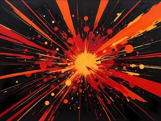 bstract war symphony, explosive strokes of blood-red, deep black, and glowing orange, representing the clash of two great powers in Indochina