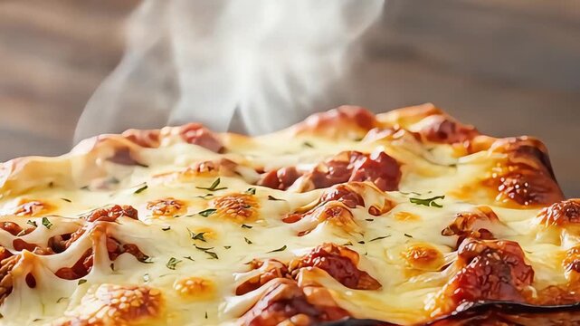 Hot, gooey cheese pizza fresh from the oven, inviting and delicious. - Powered by Adobe