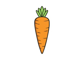 Simple Carrot Illustration with Green Top on White Background for Various Uses