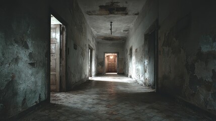 Obraz premium Spooky Hospital. Old Abandoned Building with Dark and Empty Corridor