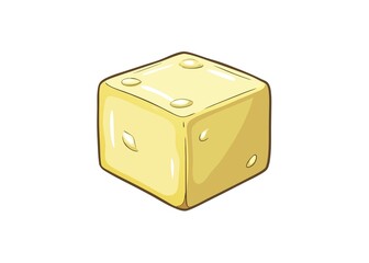Cartoon Illustration of a Yellow Dice with Spots on a White Background