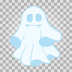 Cartoon ghost with fangs isolated on a transparent background