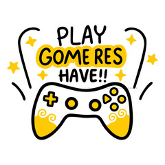 Play Games have fun neon sign with game pad, bright signboard, light banner. Game logo neon, emblem playing computer game on laptop at night Game controller in neon Playing Multiplayer Games.