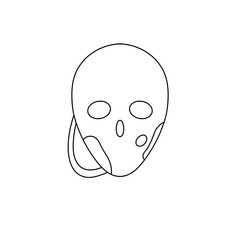 A skull with a mouth and nose drawn in black