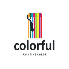 illustration design logo paint brush liquid paint colorful and unique premium symbol icon