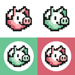 Pig Head Set Pixel Art Vector