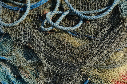Close-Up Background of Fishing Nets and Various Ropes