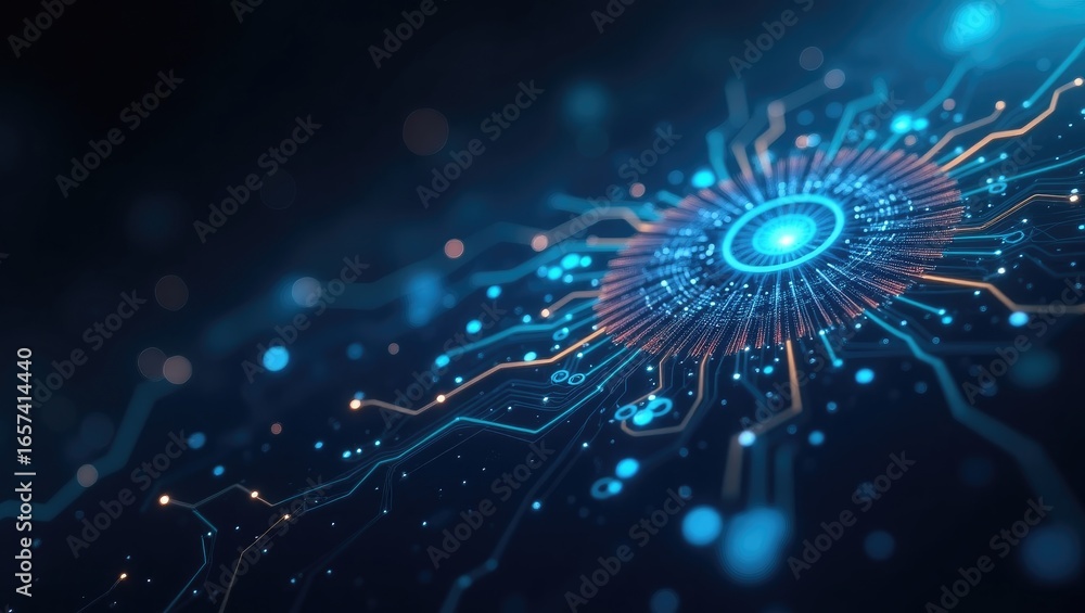 Aufkleber abstract digital circuit design with glowing lines and points.