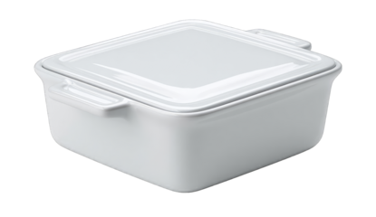 Square white ceramic lidded casserole dish