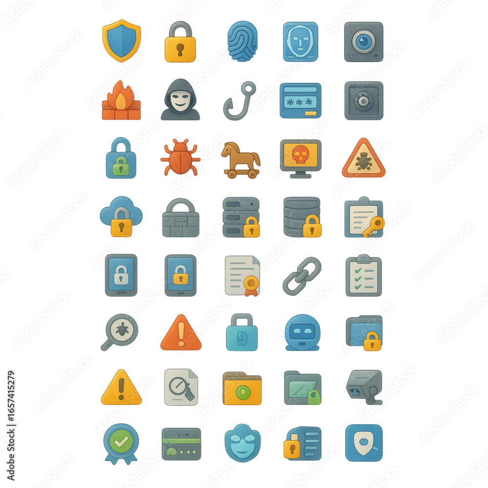 Poster cybersecurity and data protection icons set shield lock isolated on a transparent background