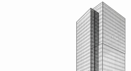 Fototapeta premium Sleek and minimalist vector illustration of a modern skyscraper, symbolizing business, growth, and urban architecture with ample white copy space.