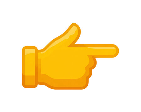 Yellow cartoon hand with index finger pointing to the right on transparent background, PNG