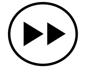 Two black arrows pointing right, enclosed in a circle.  Simple, digital
