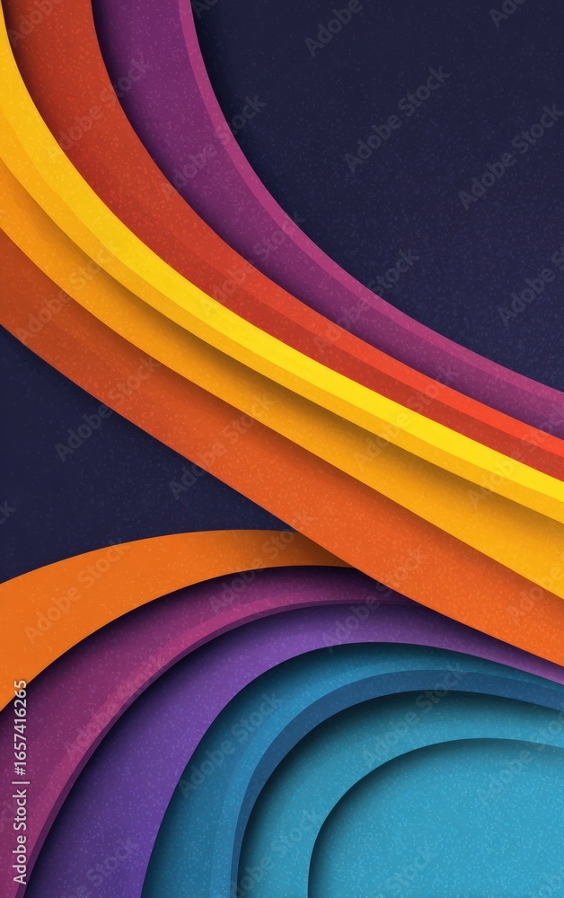Poster colorful layered abstract background with curved lines and textured surfaces