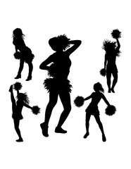 Cheerleader performance supporter sport silhouette, female dancer gesture pose