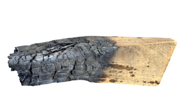 Piece of Charred Timber or Burnt Wood PNG – Rustic Textured Element for Fire, Nature, and Design Projects
