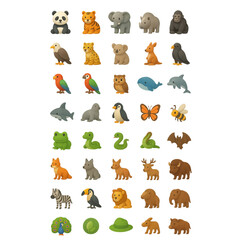 Diverse Collection of 3D Animal Icons Arranged in a Grid panda tiger isolated on a transparent background © Sultan
