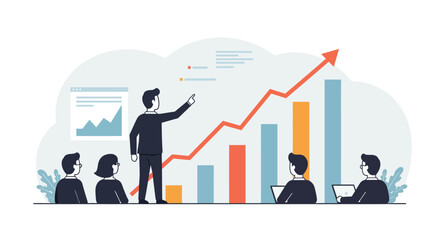 Obraz premium Business Presentation with Growth Chart and Team.