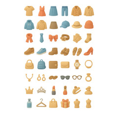 Fashionable Clothing Accessories And Beauty Products Icons t-shirt dress isolated on a transparent background