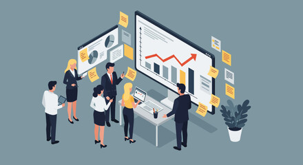 Business Team Analyzing Financial Data on Screen.