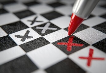 Red marker marking an X on a checkered chessboard