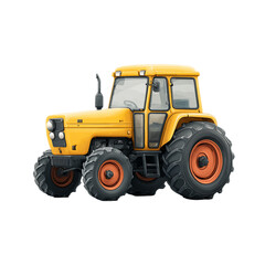 Yellow Tractor With Orange Wheels Isolated on Transparent Background, PNG