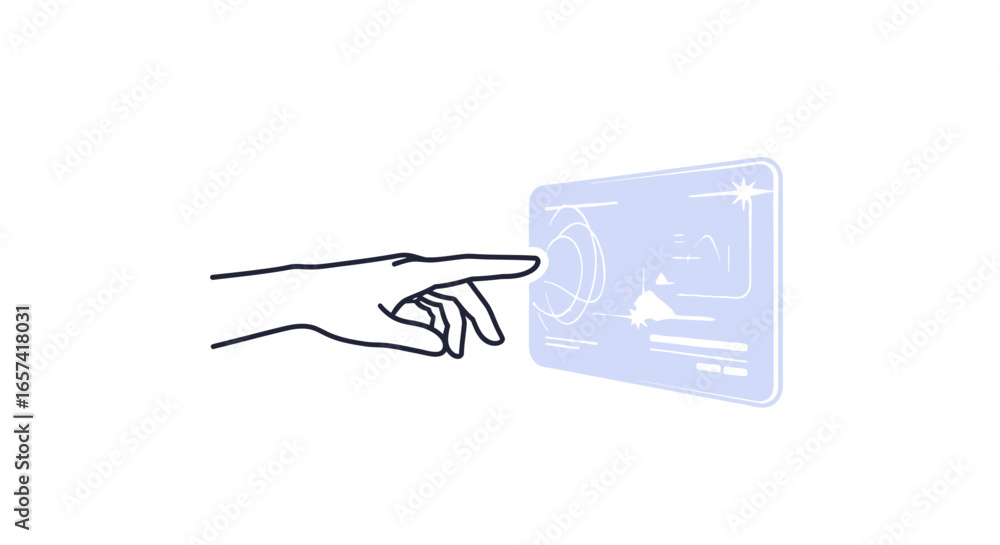 Poster interactive futuristic interface hand interacting with holographic display for technology innovation