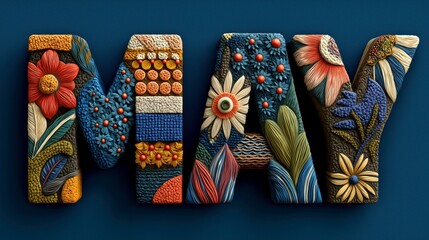 Decorative Letters M and Y Made of Colorful Clay and Floral Designs on Dark Background