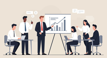 Business Team Presentation with Financial Growth Chart.