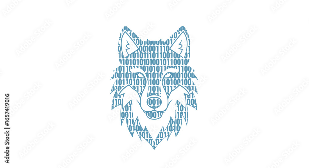 Poster digital wolf head logo tech company identity cybersecurity branding innovative startup icon binary c