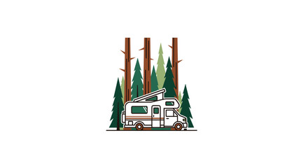 Obraz premium escape the ordinary rv camping in the woods perfect for travel adventure and natureinspired logos