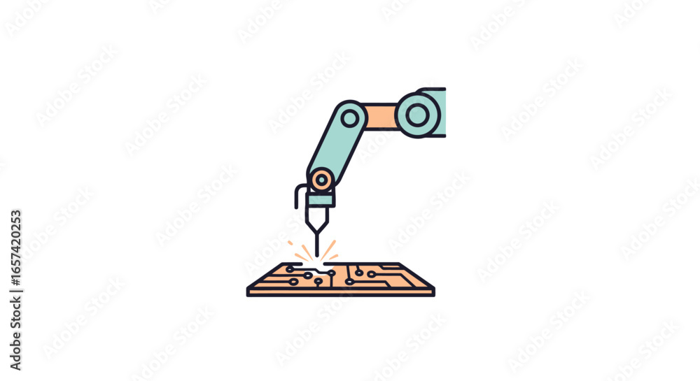Poster automated circuit board manufacturing robotic arm precisely assembling microchips for hightech elect