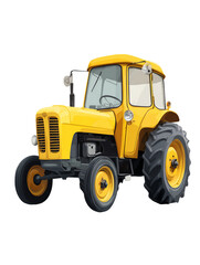 Yellow Tractor With Black Tires Isolated on Transparent Background, PNG