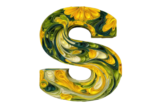 Capital letter 'S' with swirling, floral design