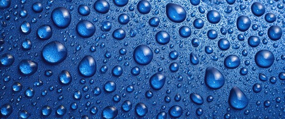 Blue Water Droplets on Surface
