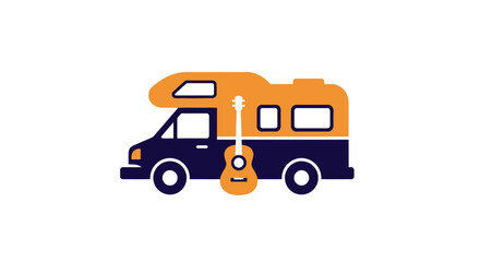 camper van and acoustic guitar logo perfect for music festivals road trip businesses or adventure travel brands seeking a retro vibe